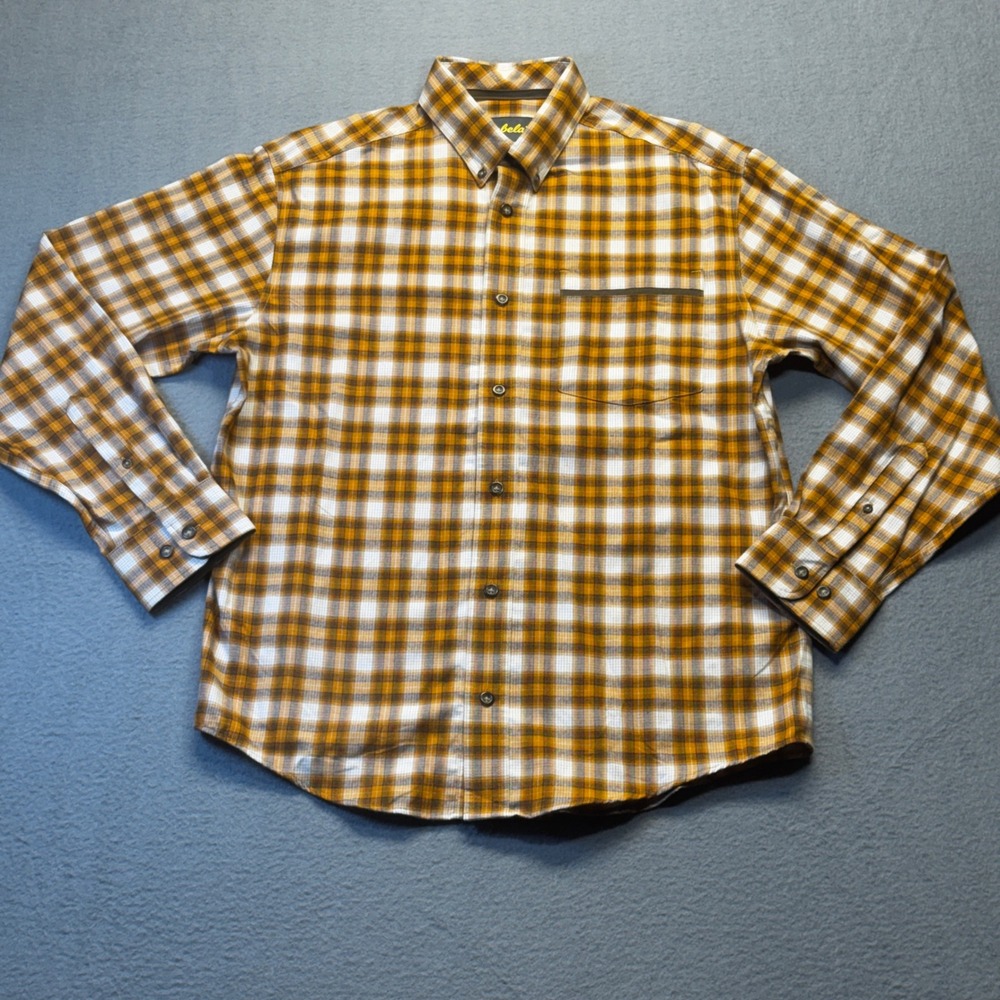 Cabela's Mens Plaid Button Down Shirt Size M Yellow Brown Cotton Long Sleeve